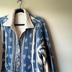 {Origami} Blue/White bohemian eclectic textured patterned hippie lace cardigan